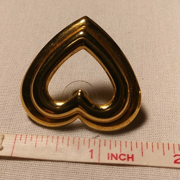 Heart Gold Tone Bold Pierce Earrings - Picture 3 of 6